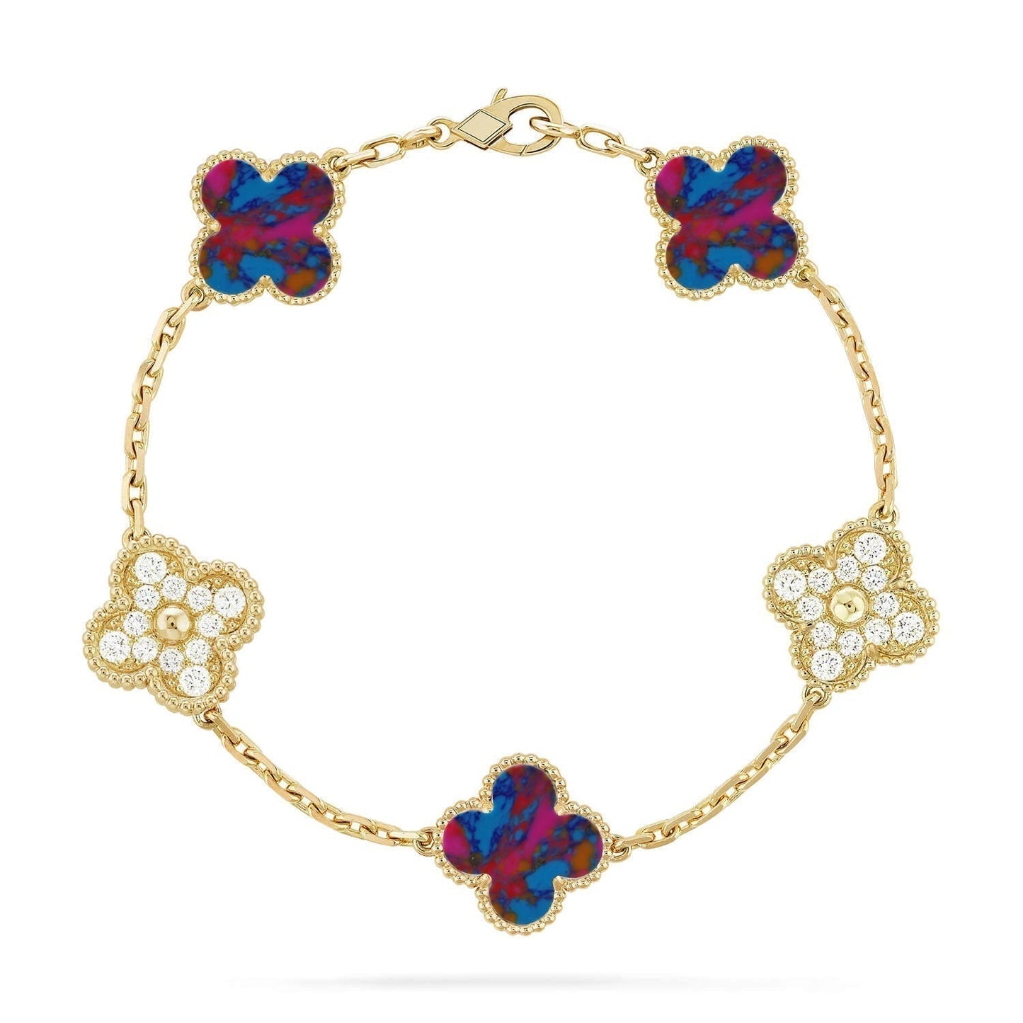 [Liorra]CLOVER 5 MOTIF COLOR GEMSTONES BRACELET COLLECTION