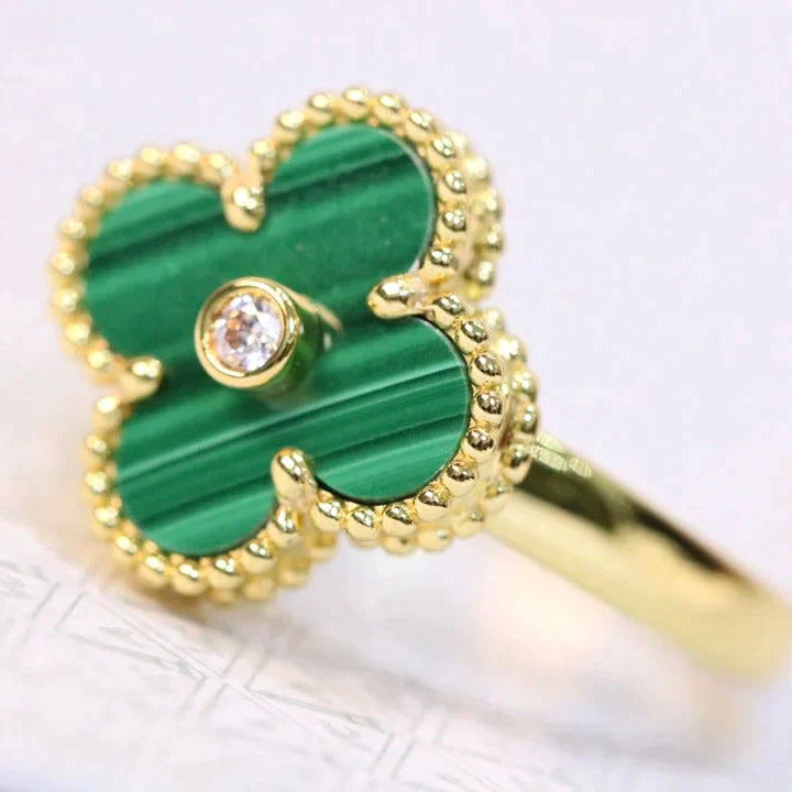 [Liorra]CLOVER MALACHITE RING GOLD DIAMOND