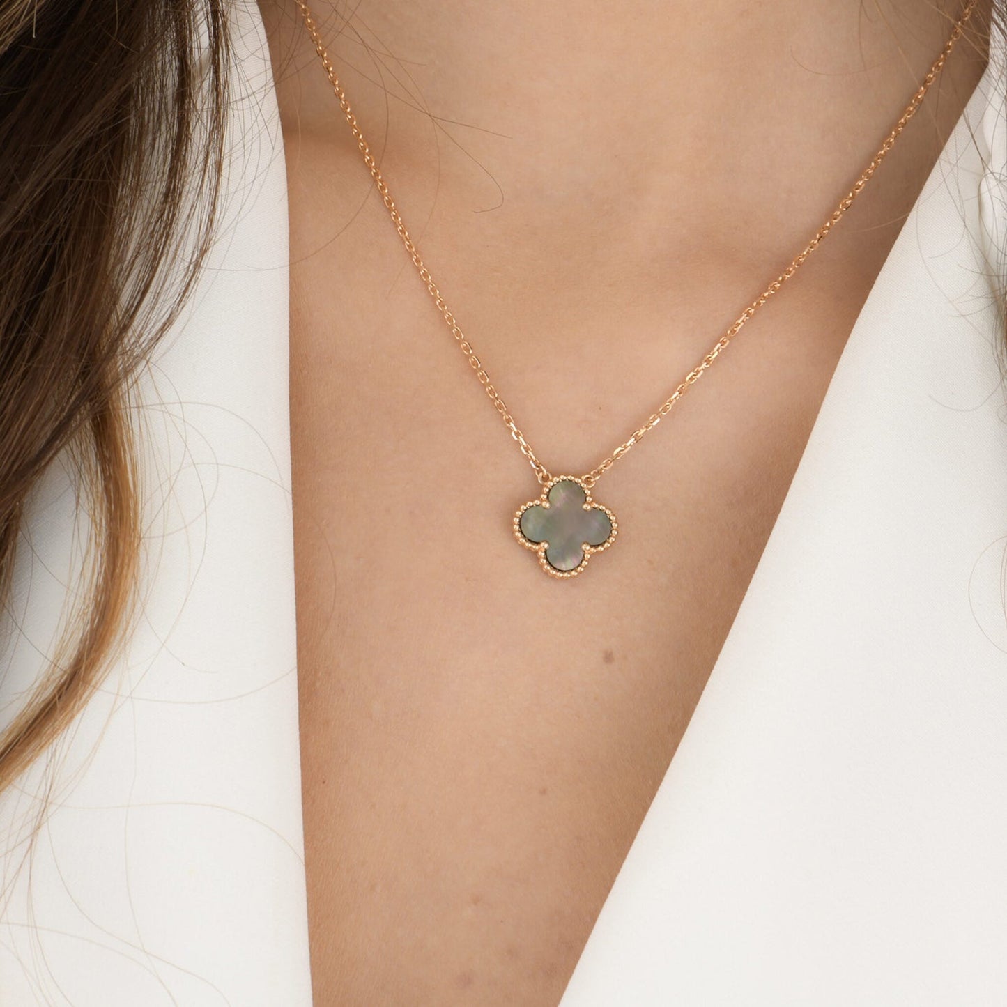 [Liorra]CLOVER 15MM  GRAY MOTHER OF PEARL NECKLACE