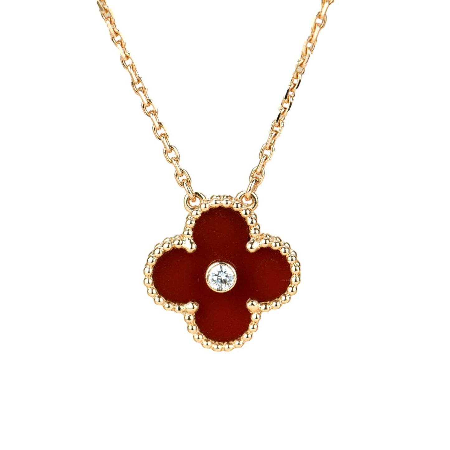 [Liorra]CLOVER 15MM DIAMOND CARNELIAN NECKLACE