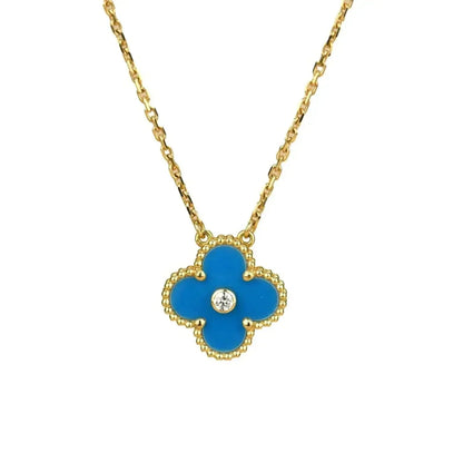 [Liorra]CLOVER 15MM DIAMOND AND BLUE AGATE NECKLACE