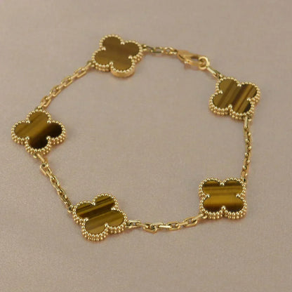 [Liorra] CLOVER 5 MOTIFS TIGER EYE BRACELET COLLECTION