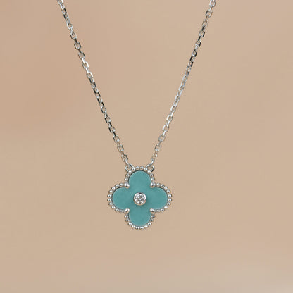 [Liorra]CLOVER 15MM DIAMOND SVRES PORCELAIN  NECKLACE SILVER