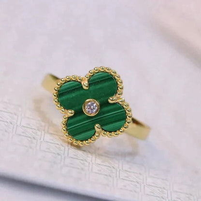 [Liorra]CLOVER MALACHITE RING GOLD DIAMOND