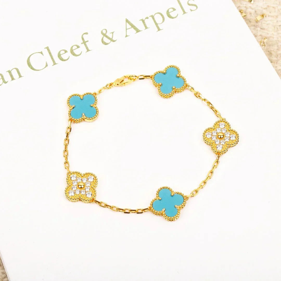 [Liorra] CLOVER 5 MOTIF TURQUOISE BRACELET COLLECTION