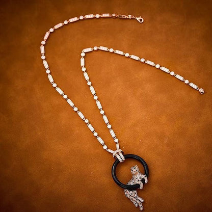 [Liorra jewelrys]NEW BLACK CIRCLE PANTHER FULL DIAMOND NECKLACE