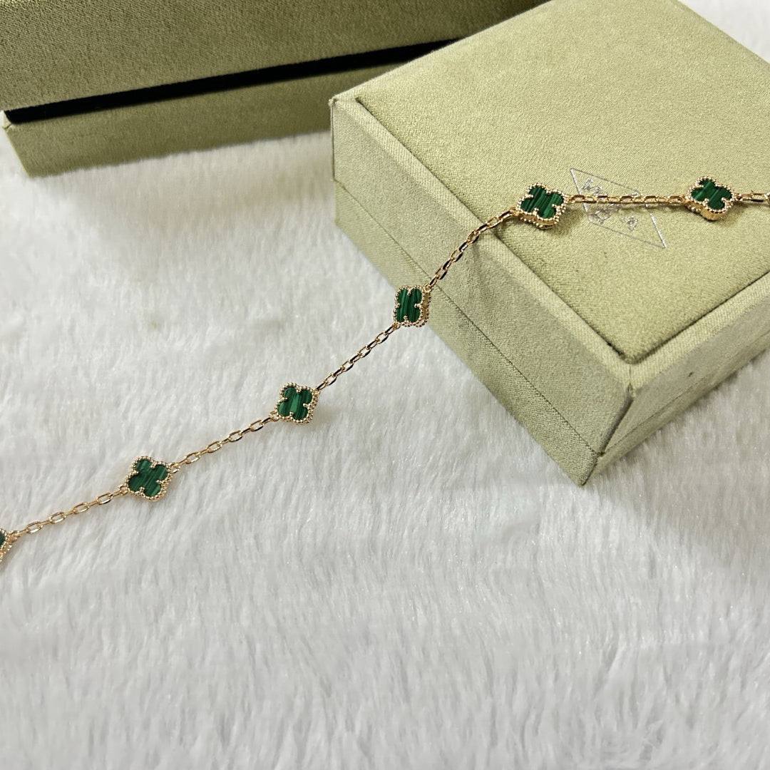 [Liorra]CLOVER 6 MOTIF MALACHITE BRACELET-w