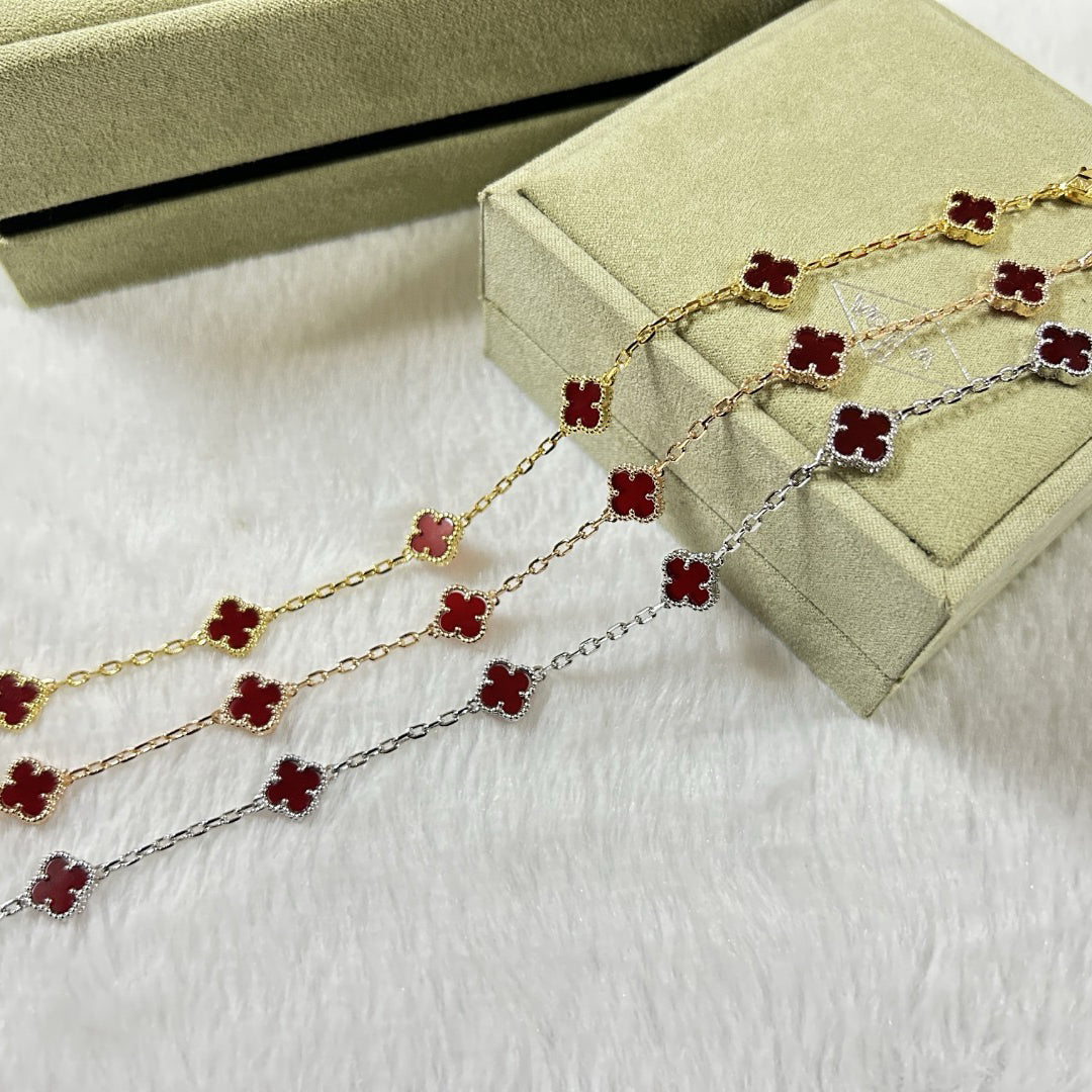 [Liorra]CLOVER 6 MOTIF RED AGATE BRACELET-w