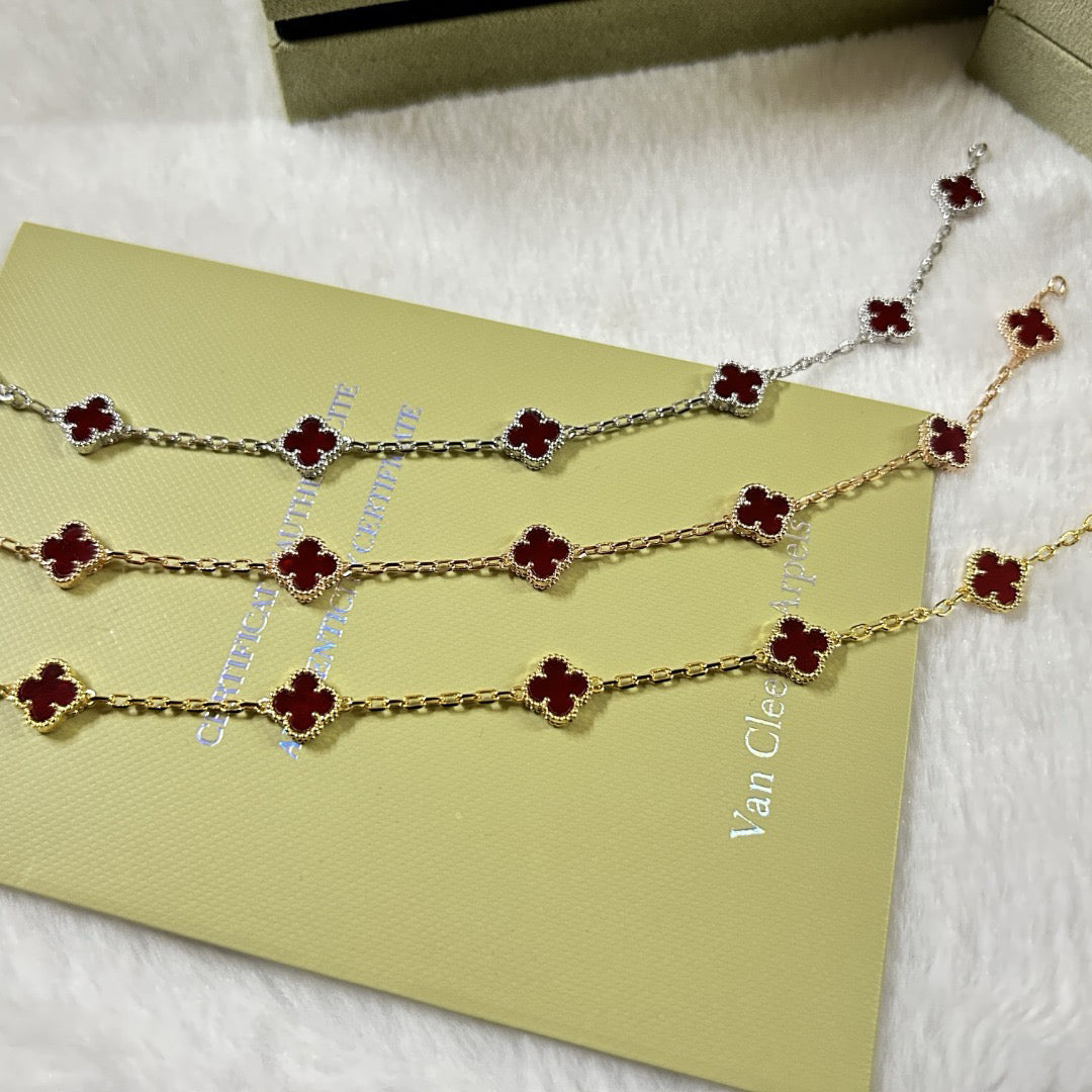 [Liorra]CLOVER 6 MOTIF RED AGATE BRACELET-w