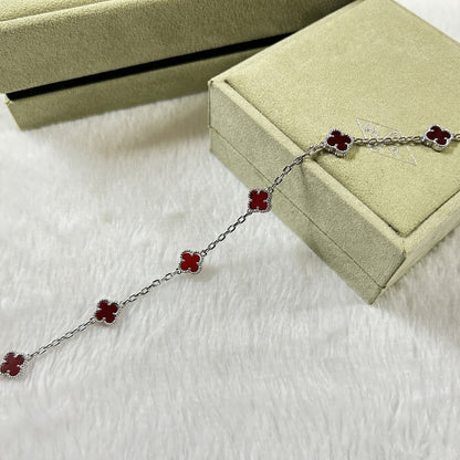 [Liorra]CLOVER 6 MOTIF RED AGATE BRACELET-w