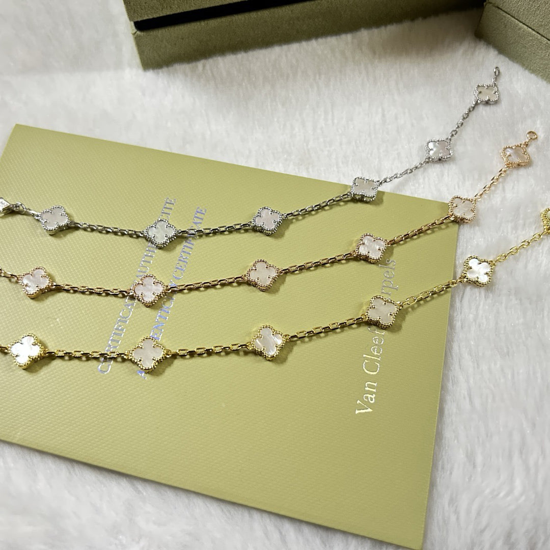 [Liorra]CLOVER 6 MOTIF WHITE MOP BRACELET-w