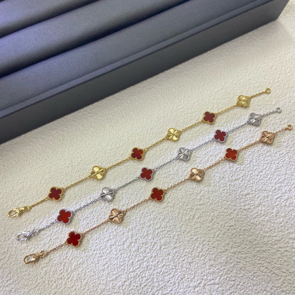 [Liorra]CLOVER 6 MOTIF RED AGATE LASER BRACELET-w