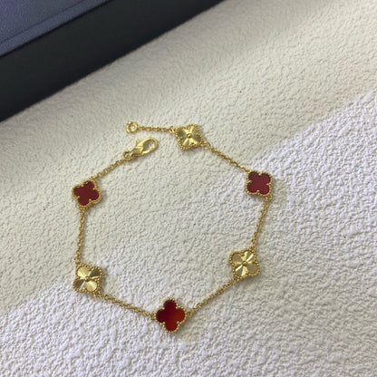 [Liorra]CLOVER 6 MOTIF RED AGATE LASER BRACELET-w
