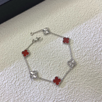 [Liorra]CLOVER 6 MOTIF RED AGATE LASER BRACELET-w