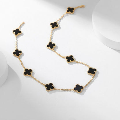 [Liorra]CLOVER 10 MOTIFS ONYX NECKLACE