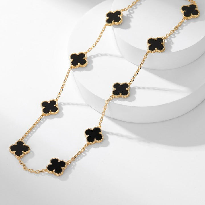 [Liorra]CLOVER 10 MOTIFS ONYX NECKLACE