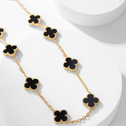 [Liorra]CLOVER 10 MOTIFS ONYX NECKLACE