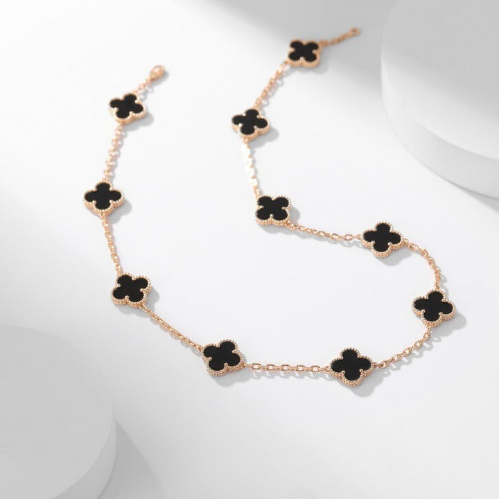 [Liorra]CLOVER 10 MOTIFS ONYX NECKLACE