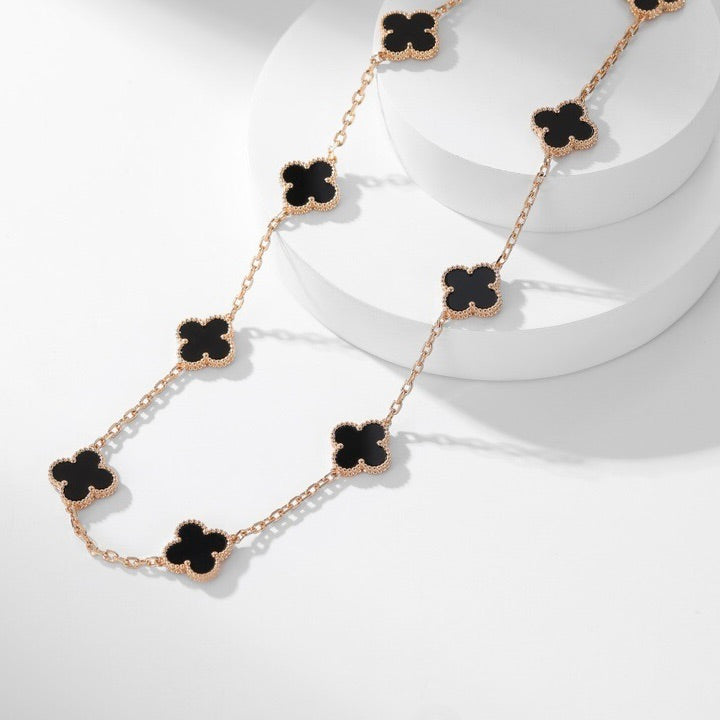 [Liorra]CLOVER 10 MOTIFS ONYX NECKLACE