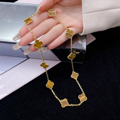 [Liorra]CLOVER 10 MOTIFS TIGER EYE NECKLACE