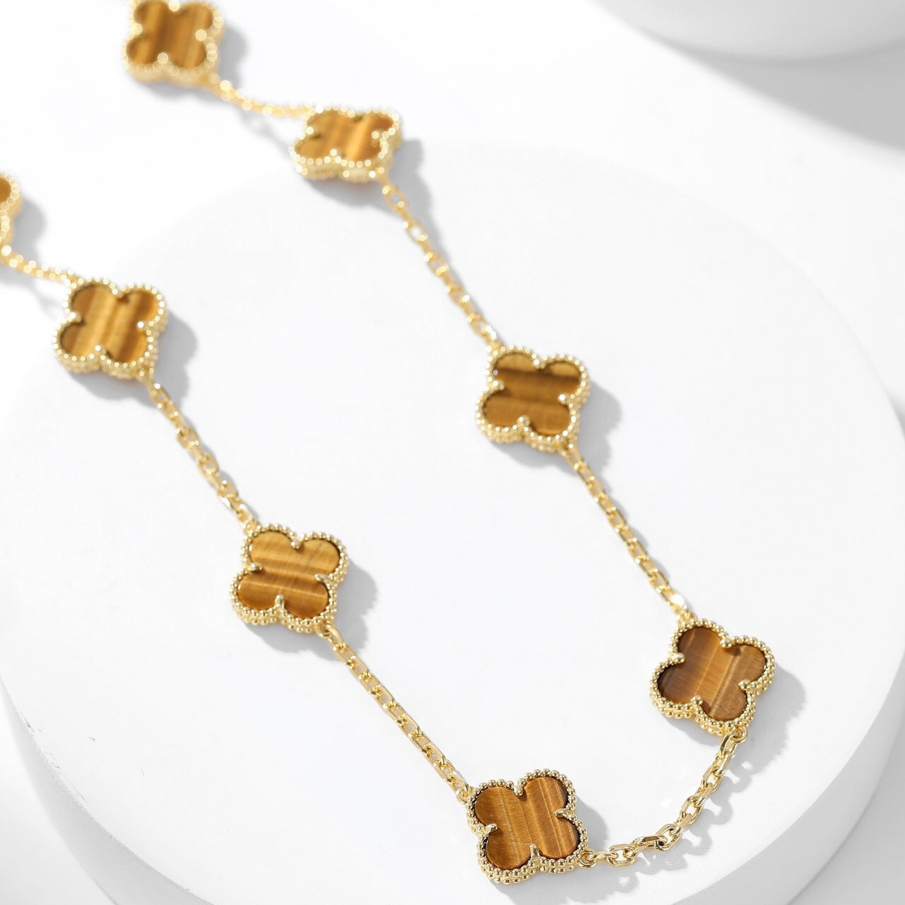 [Liorra]CLOVER 10 MOTIFS TIGER EYE NECKLACE