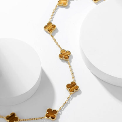 [Liorra]CLOVER 10 MOTIFS TIGER EYE NECKLACE