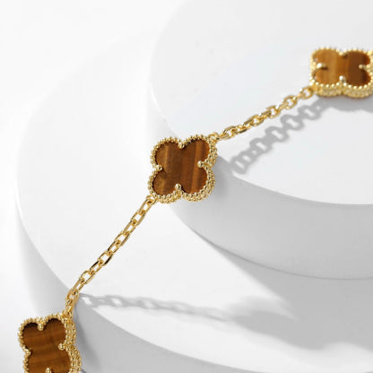 [Liorra]CLOVER 10 MOTIFS TIGER EYE NECKLACE