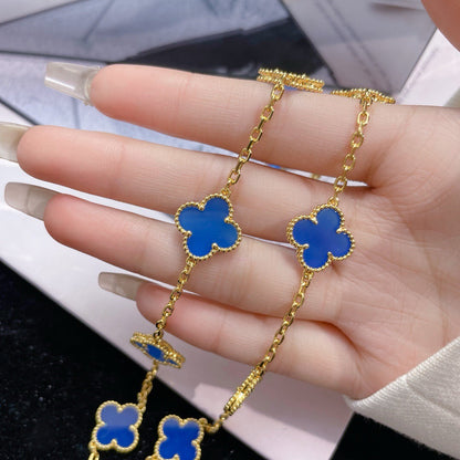 [Liorra]CLOVER 10 MOTIFS BLUE AGATE NECKLACE
