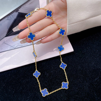 [Liorra]CLOVER 10 MOTIFS BLUE AGATE NECKLACE