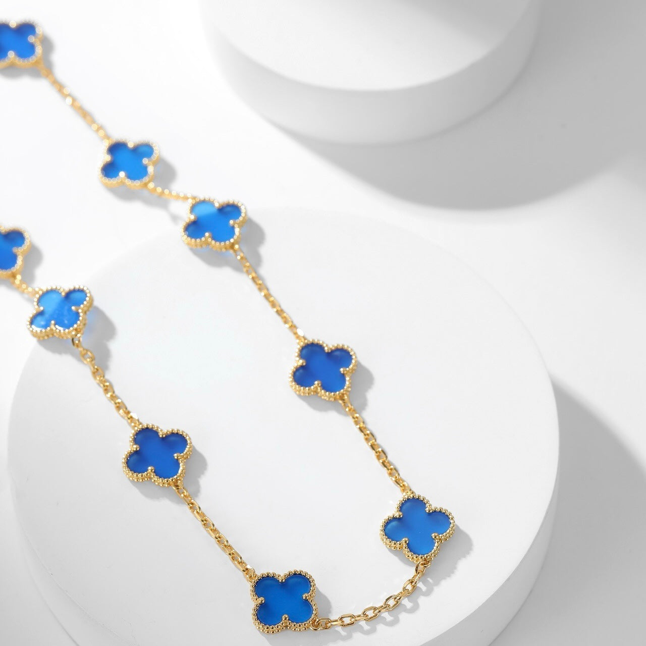 [Liorra]CLOVER 10 MOTIFS BLUE AGATE NECKLACE