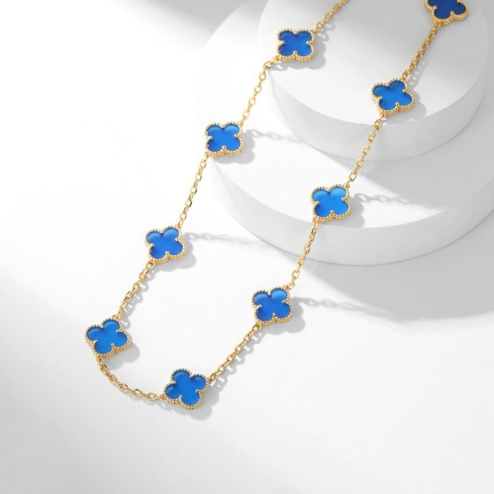[Liorra]CLOVER 10 MOTIFS BLUE AGATE NECKLACE