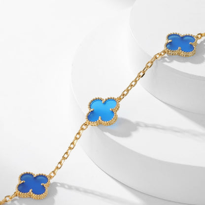 [Liorra]CLOVER 10 MOTIFS BLUE AGATE NECKLACE