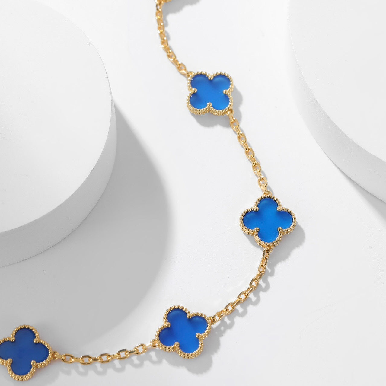 [Liorra]CLOVER 10 MOTIFS BLUE AGATE NECKLACE