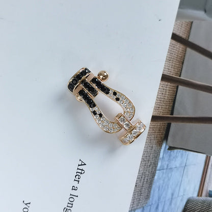 [Liorra]FORCE LARGE HORSESHOE BLACK WHITE DIAMOND BRACELET SILVER