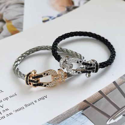 [Liorra]FORCE LARGE HORSESHOE BLACK WHITE DIAMOND BRACELET Liorra GOLD