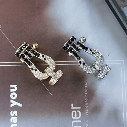 [Liorra]FORCE LARGE HORSESHOE BLACK WHITE DIAMOND BRACELET SILVER