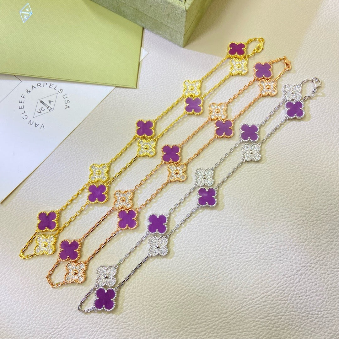 [Liorra Jewelry]CLOVER 10 MOTIFS  PURPLE VIOLET DIAMOND NECKLACE