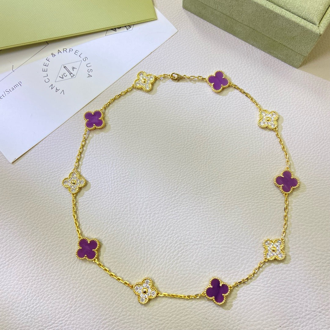 [Liorra Jewelry]CLOVER 10 MOTIFS  PURPLE VIOLET DIAMOND NECKLACE