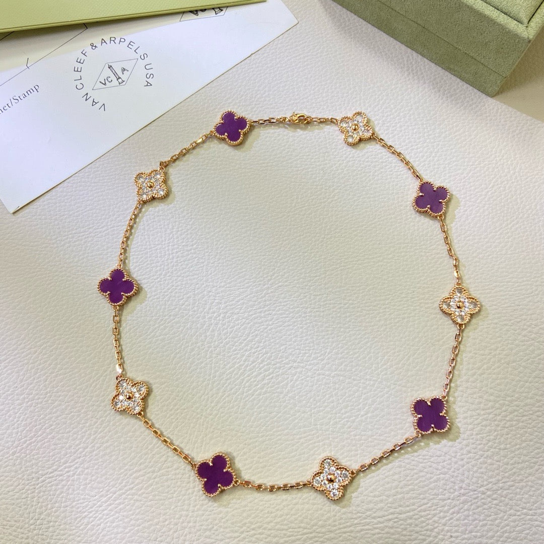 [Liorra Jewelry]CLOVER 10 MOTIFS  PURPLE VIOLET DIAMOND NECKLACE