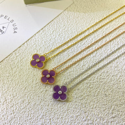 [Liorra Jewelry]CLOVER 15MM DIAMOND  PURPLE VIOLET NECKLACE