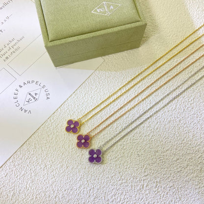 [Liorra Jewelry]CLOVER 15MM DIAMOND  PURPLE VIOLET NECKLACE