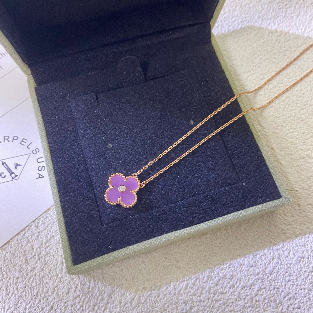 [Liorra Jewelry]CLOVER 15MM DIAMOND  PURPLE VIOLET NECKLACE