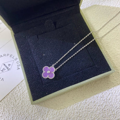 [Liorra Jewelry]CLOVER 15MM DIAMOND  PURPLE VIOLET NECKLACE