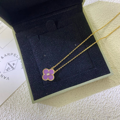 [Liorra Jewelry]CLOVER 15MM DIAMOND  PURPLE VIOLET NECKLACE