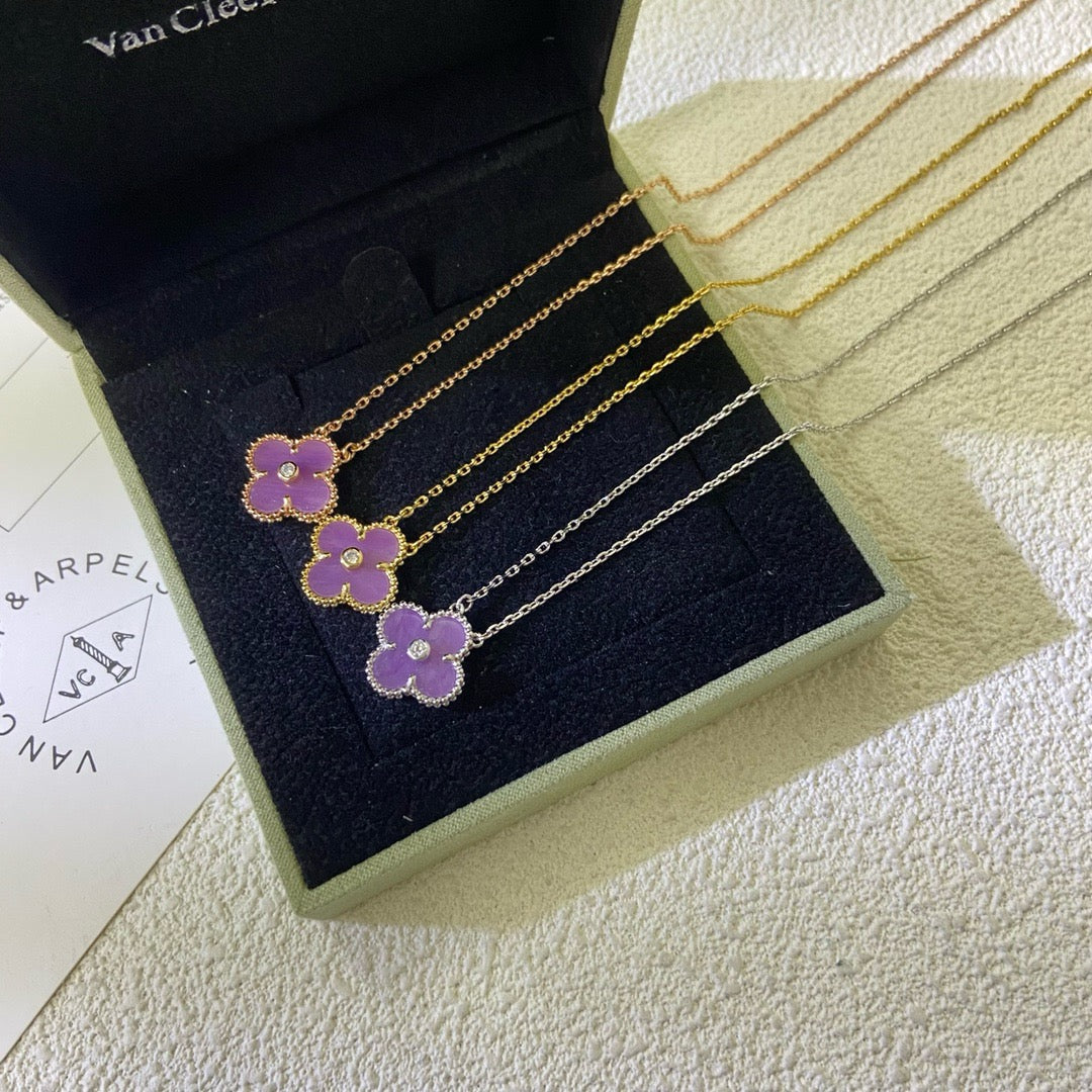 [Liorra Jewelry]CLOVER 15MM DIAMOND  PURPLE VIOLET NECKLACE