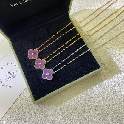 [Liorra Jewelry]CLOVER 15MM DIAMOND  PURPLE VIOLET NECKLACE