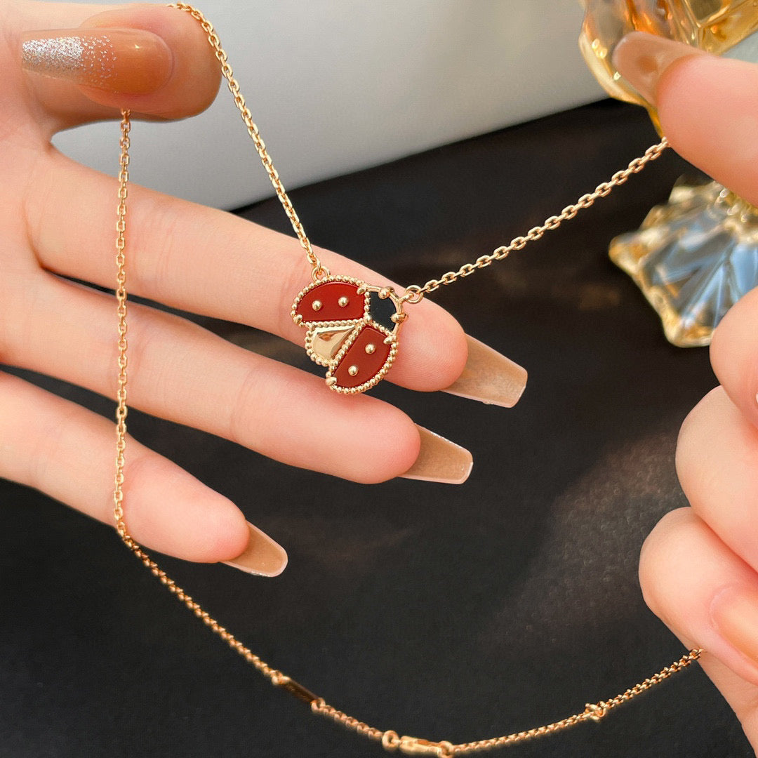 [Liorra]LUCKY  CARNELIANS LADYBUG NECKLACE