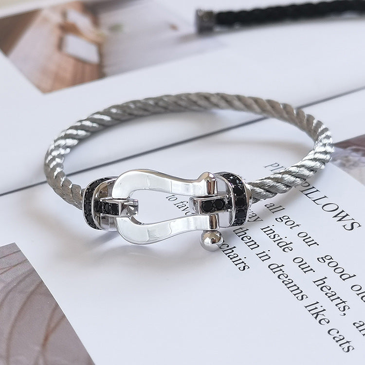 [Liorra]FORCE LARGE HORSESHOE BLACK DIAMOND BRACELET SILVER