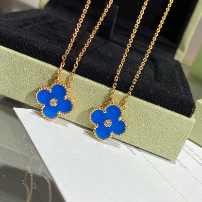 [Liorra]CLOVER 15MM DIAMOND AND BLUE AGATE NECKLACE