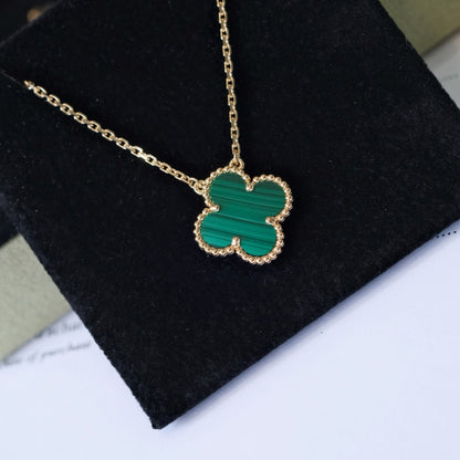[Liorra]CLOVER 15MM MALACHITE SINGLE FLOWER  NECKLACE